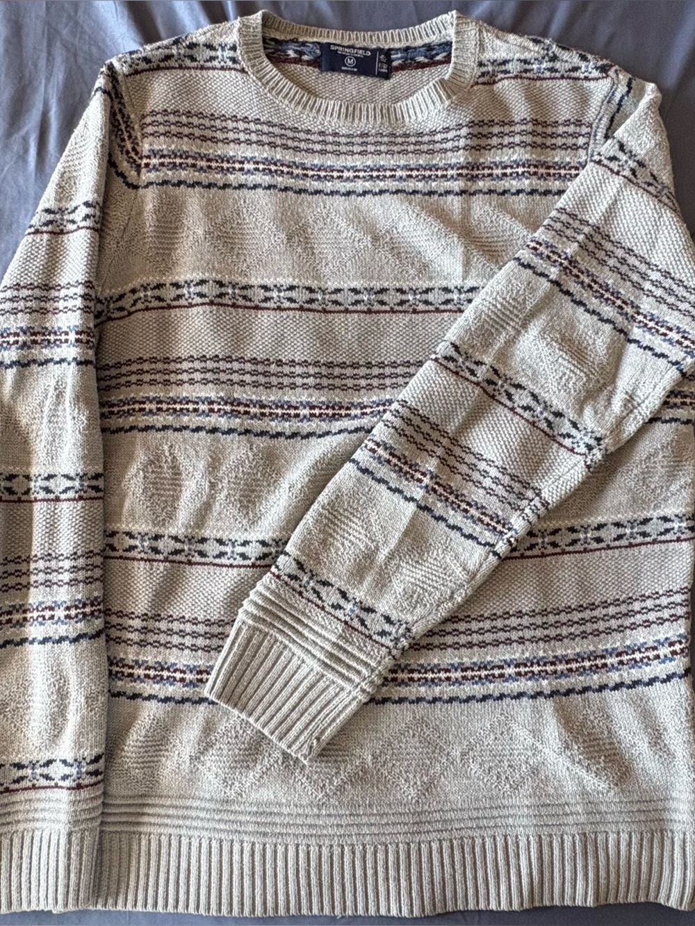 SPRINGFIELD Striped Knit Crewneck Sweater in Grey and Navy Size M